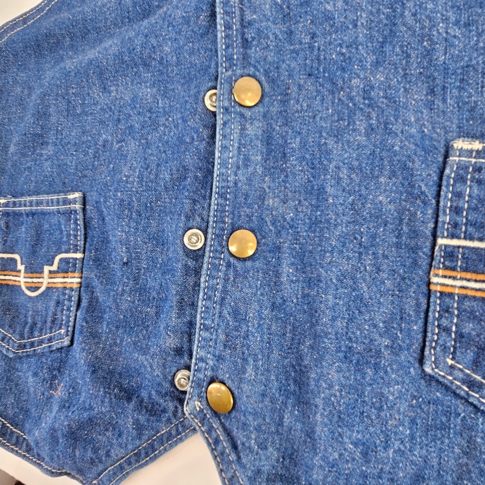 Vintage 70s Western Denim Vest Blue Snap Front Embroidered Pockets Mens Med Jean - Picture 4 of 9